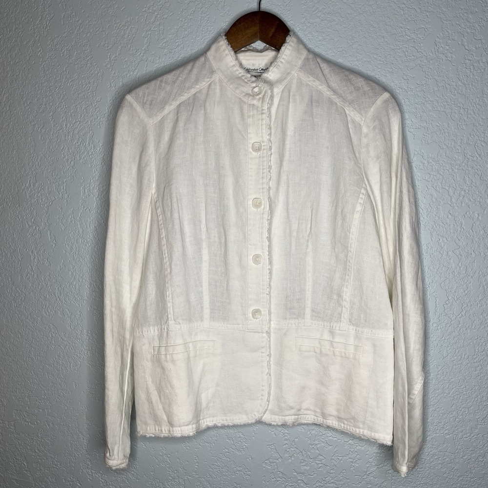 Coldwater Creek Jacket M Linen Vented Career Minimalist Preppy Ivory Resort